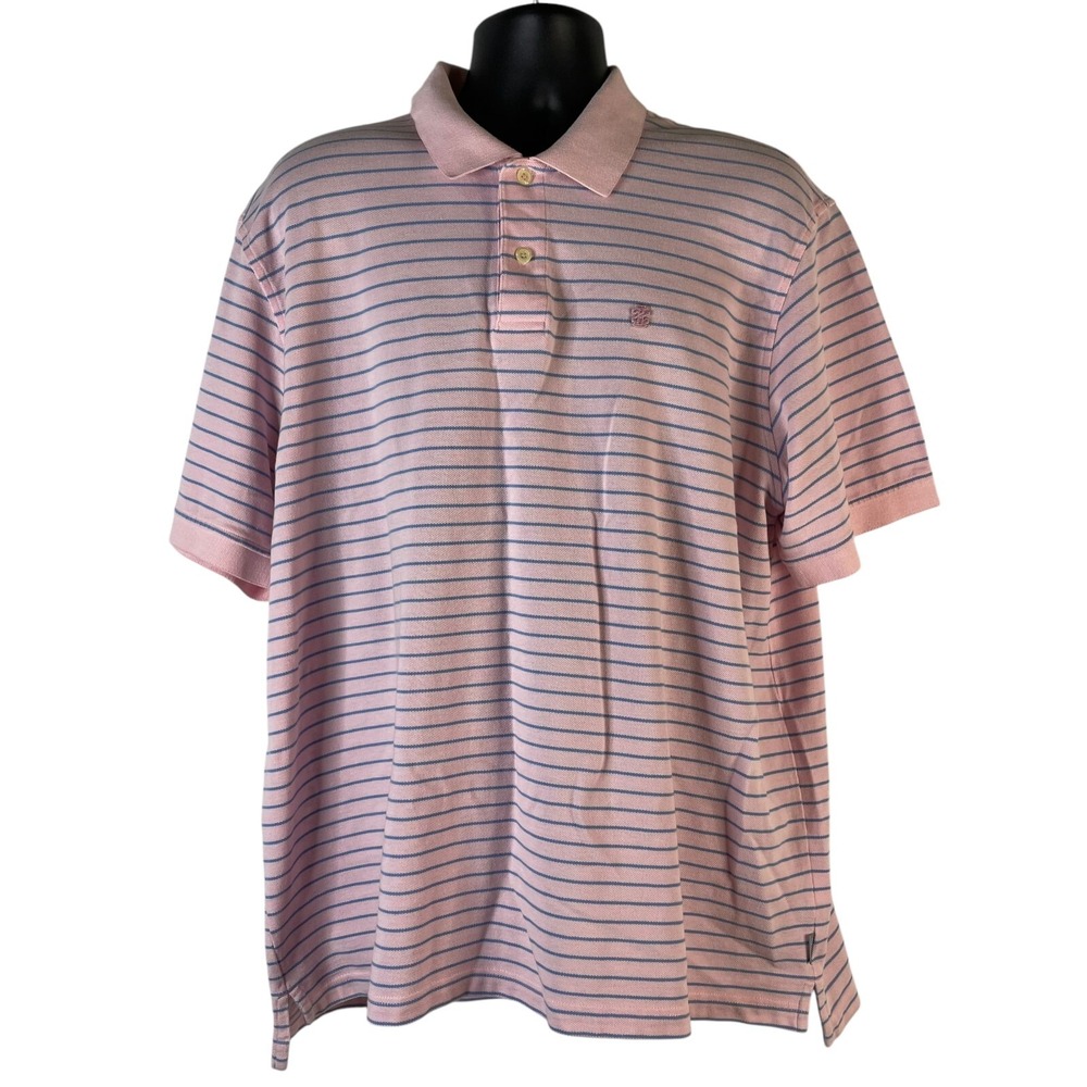 IZOD Luxury Sport Shirt Men's Polo Size XL Pink Blue Striped 100% Cotton Logo